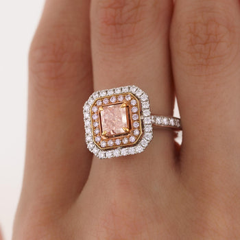 GIA Certified Fancy Orangy Pink Diamond Double Halo 18K Gold Ring – Assay Jewelers
