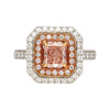 GIA Certified Fancy Orangy Pink Diamond Double Halo 18K Gold Ring