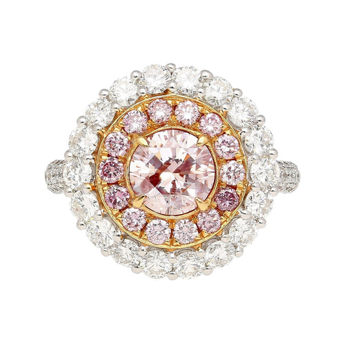 GIA Certified Fancy Pink 3.1 CTW Diamond Double Halo Ring