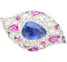 GIA Certified High Jewelry Sapphire and Diamond Eye Motif Pendant-Brooch