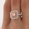 GIA Certified Orangy Pink Diamond Double Halo 18K Gold Ring