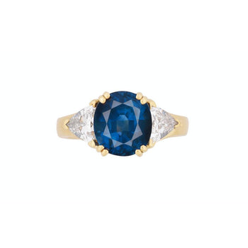 GIA Certified Oval Blue Sapphire and Trillion Diamond 3 Stone Ring in 18K – Assay Jewelers