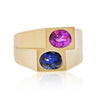 GIA zertifizierter blauer und pinker Saphir Unisex Lünette Ring in 18k Gold