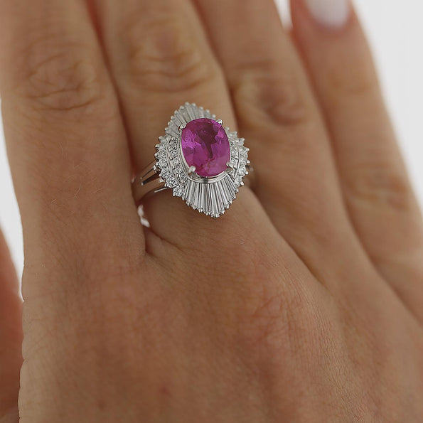 GRS 2.44 Carat Burma Vivid Pink Sapphire & Diamond Platinum Ballerina Ring
