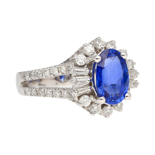 GRS Cert. 2.5 Carat Oval No Heat Blue Sapphire & Diamond Split Shank Ring