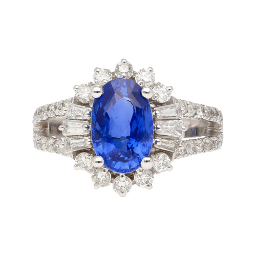 GRS Cert. 2.5 Carat Oval No Heat Blue Sapphire & Diamond Split Shank Ring