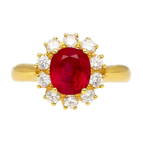 GRS Certified 2.99 Oval Cut Burma Ruby & Diamond Halo Ring