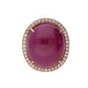 GRS Certified 48 Carat Star Ruby Cabochon & Diamond in 18K Rose Gold Halo Ring