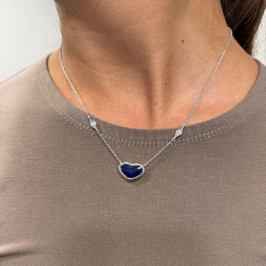 GRS Certified 4.13 Carat Heart Sapphire Diamond 18K White Gold Pendant Necklace