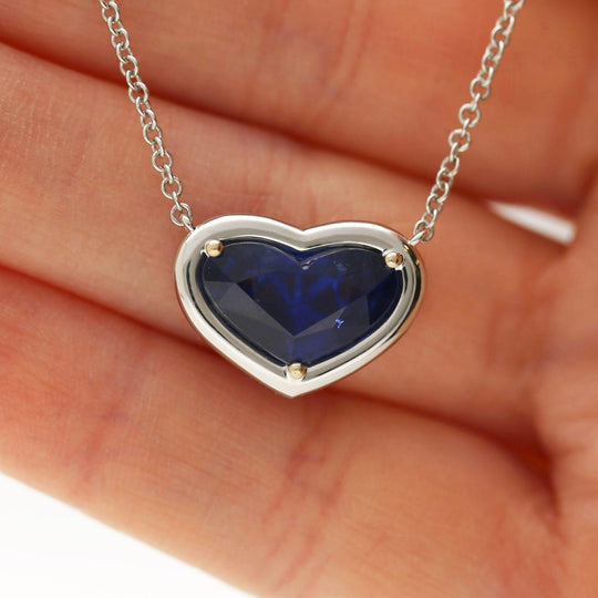 GRS Certified 4.13 Carat Heart Sapphire Diamond 18K White Gold Pendant Necklace