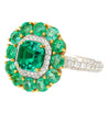 GRS Certified 4.93 Carat Emerald & Diamond 18K Gold Floral Cluster Cocktail Ring