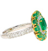 GRS Certified 4.93 Carat Emerald & Diamond 18K Gold Floral Cluster Cocktail Ring