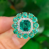 GRS Certified 4.93 Carat Emerald & Diamond 18K Gold Floral Cluster Cocktail Ring