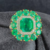 GRS Certified 4.93 Carat Emerald & Diamond 18K Gold Floral Cluster Cocktail Ring