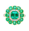 GRS Certified 4.93 Carat Emerald & Diamond 18K Gold Floral Cluster Cocktail Ring