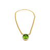 GRS Certified 51 carat Green Oval Cut Peridot with Diamond Halo in 18K Gold Cuban Chain Setting Pendant Necklace