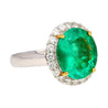 GRS Certified 5.03 Carat Oval Cut Minor Oil Colombian Emerald Ring with Diamond Halo in 18K White Gold