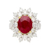 GRS Certified 5.09 Carat Oval Burma Ruby & Diamond Halo Cluster Ring