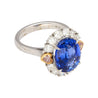 GRS Certified 7.25 Carat No Heat Oval Cut Blue Sapphire Ring With Pink Diamond Sides