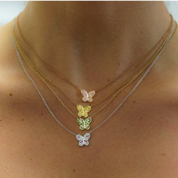 Collier à pendentif flottant papillon en pierre gemme dorée 18 – Assay Jewelers