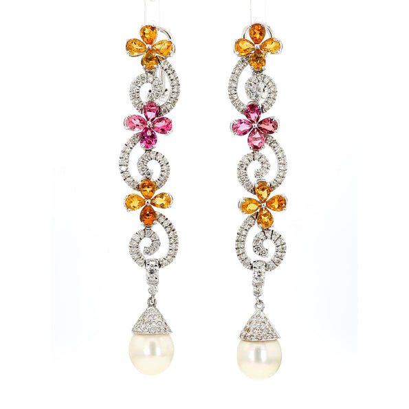 Greek 12 Carat Diamond South Sea Pearl Tourmaline Citrine Earring Necklace Set