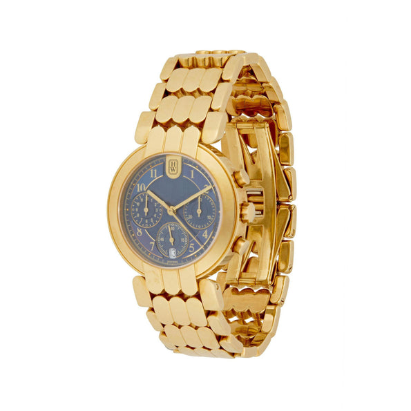 Harry Winston Premier Chronograph 18K Yellow Gold Navy Dial Mens Luxury Watch