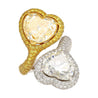 Heart Cut 5.79 & 5.73 Carat Fancy Yellow & White Diamond Toi Et Moi 18K Gold Ring