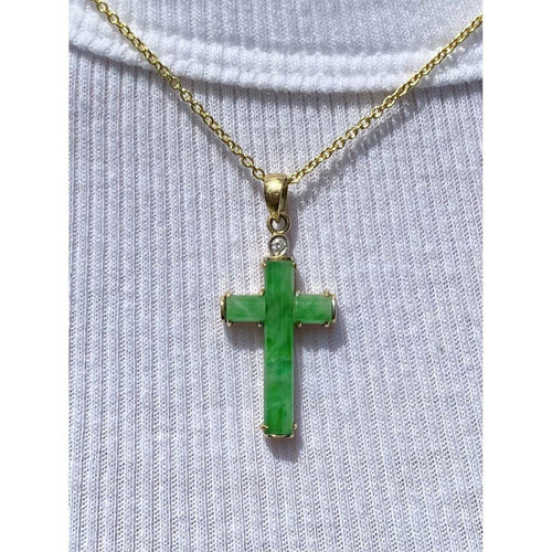 Jade Cross Pendant in 18k Solid Gold