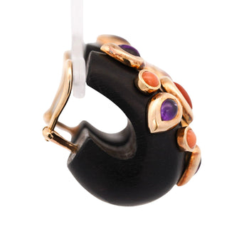 L'OREE DU BOIS Ebony Wood Coral Amethyst 18K Gold Designer Clip On Earrings – Assay Jewelers
