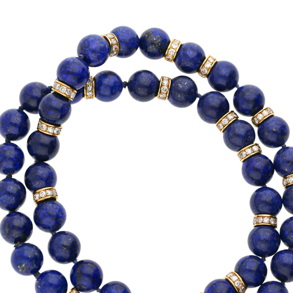 Lapis Lazuli Bead with Diamond Rondelles 18K Yellow Gold Necklace & Bracelet Set