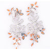 Marquise Coral, Pearl, And Diamond Floral Drop Earrings in 18k White Gold