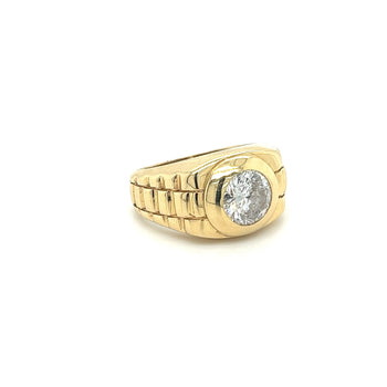 Men's Natural 1.70 Carat Round Cut Diamond In 14K Gold Bezel Set Ring – Assay Jewelers