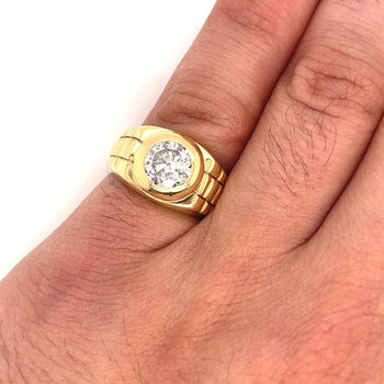 Men's Natural 1.70 Carat Round Cut Diamond In 14K Gold Bezel Set Ring – Assay Jewelers