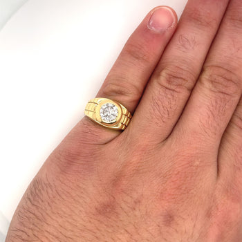 Men's Natural 1.70 Carat Round Cut Diamond In 14K Gold Bezel Set Ring – Assay Jewelers