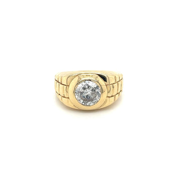 Men's Natural 1.70 Carat Round Cut Diamond In 14K Gold Bezel Set Ring – Assay Jewelers