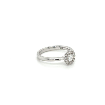 Natural 0.22 Carat Round Cut Diamond Ring in 14K White Gold & Diamond Halo – Assay Jewelers