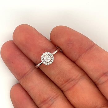 Natural 0.22 Carat Round Cut Diamond Ring in 14K White Gold & Diamond Halo – Assay Jewelers