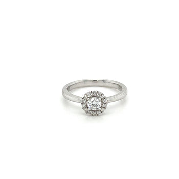 Natural 0.22 Carat Round Cut Diamond Ring in 14K White Gold & Diamond Halo – Assay Jewelers