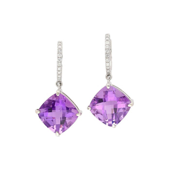 Natural 13.12 Carat Cushion Cut Amethyst & Diamond Dangling Earrings – Assay Jewelers