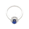 Natural 1.45 Carat Oval Cut Blue Sapphire and Diamond Halo 18k White Gold Ring