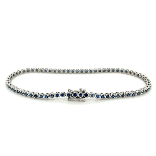 Natural 1.5 Carat Blue Sapphire in 14K White Gold Ball Style Tennis Bracelet
