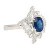 Natural 1.52 Carat Oval Blue Sapphire and Diamond Platinum Floral Ring