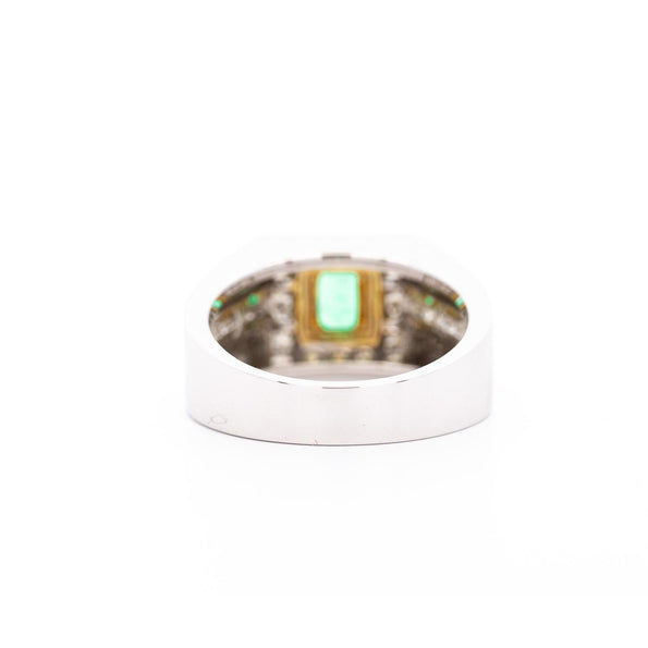 Natural 1.78 Carat Emerald and Diamond 18K Gold Mens Ring