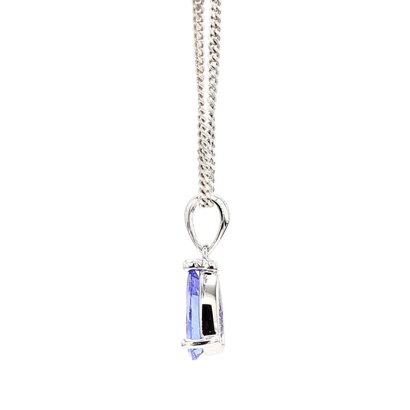 Natural 2 Carat Pear Cut Tanzanite in 18K White Gold Teardrop Pendant Necklace