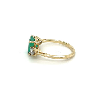 Natural 2.05 Carat Colombian Emerald and Diamond Three-Stone Thin Band Ring in 14K Yellow Gold – Assay Jewelers