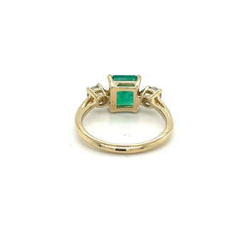 Natural 2.05 Carat Colombian Emerald and Diamond Three-Stone Thin Band Ring in 14K Yellow Gold – Assay Jewelers