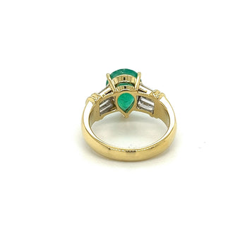 Natural 3.22 Carat Pear Cut Colombian Emerald With Baguette Diamond Side Stone Ring – Assay Jewelers
