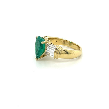 Natural 3.22 Carat Pear Cut Colombian Emerald With Baguette Diamond Side Stone Ring – Assay Jewelers