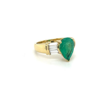 Natural 3.22 Carat Pear Cut Colombian Emerald With Baguette Diamond Side Stone Ring – Assay Jewelers
