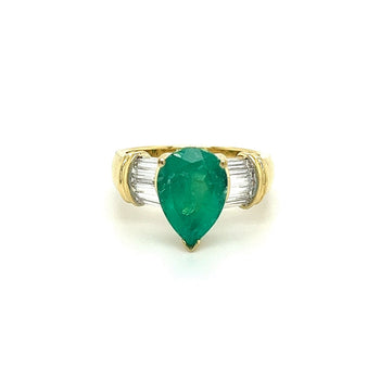 Natural 3.22 Carat Pear Cut Colombian Emerald With Baguette Diamond Side Stone Ring – Assay Jewelers